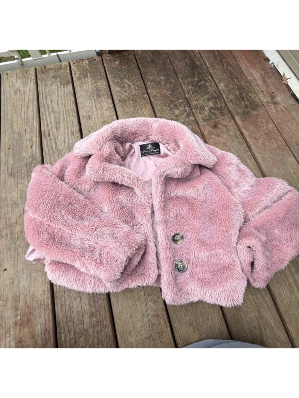 Vintage Free People Pink Faux Fur Cropped Jacket XS Double Button Closure